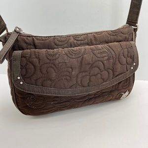 VERA BRADLEY Dark Brown Quilted Floral Flap Pocket Handbag Purse Shoulder Bag